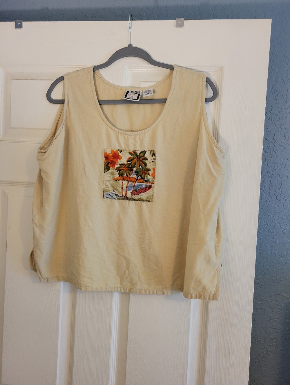 Vintage 90s Take Two Clothing Co. Linen Blend Tropical Print Tunic Tank Size XL
